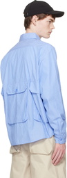 Reese Cooper Blue Cotton Chambray Cargo Button Down Shirt