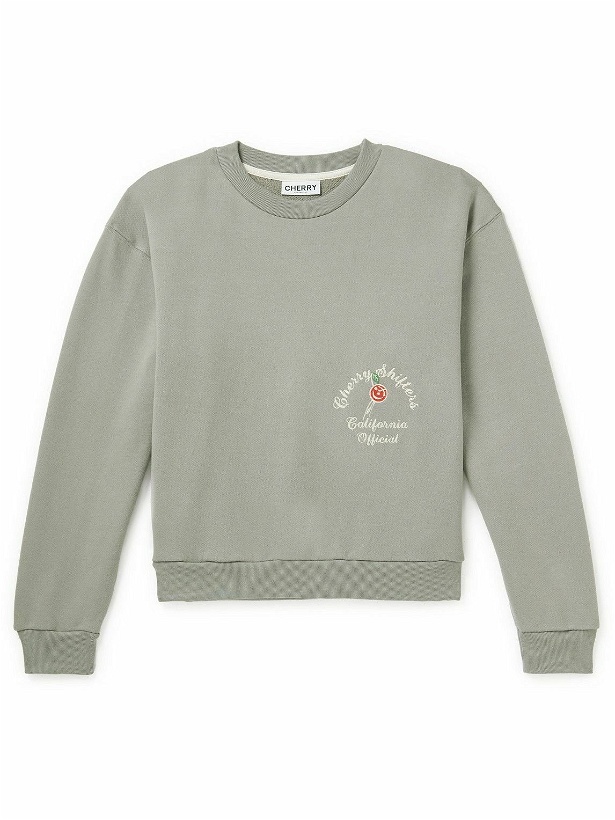 Photo: CHERRY LA - Logo-Embroidered Cotton-Jersey Sweatshirt - Gray