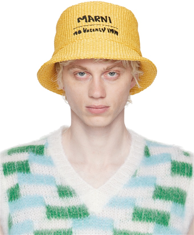 Photo: Marni Yellow No Vacancy Inn Edition Embroidered Woven Hat