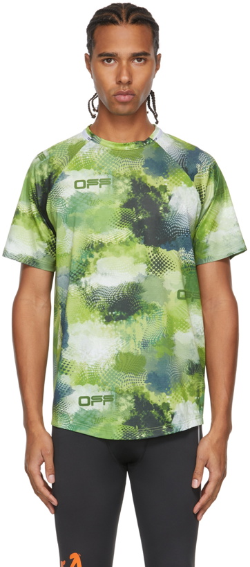 Photo: Off-White Green Active Logo Print Mesh T-Shirt