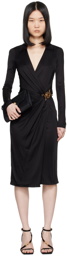 Versace Black Gathered Midi Dress