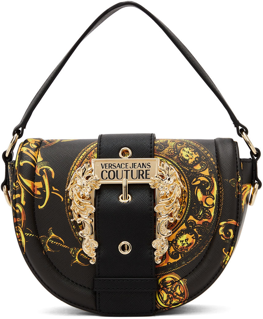 Versace Jeans Couture Black Baroque Round Buckle Bag