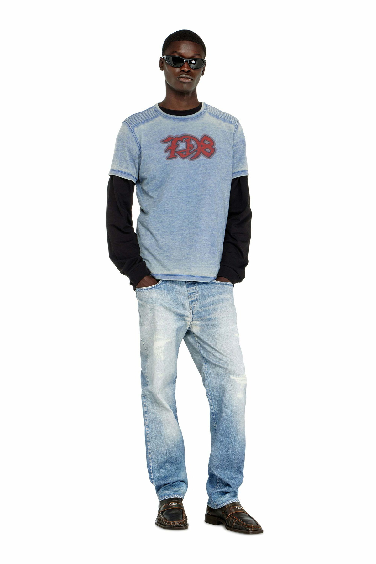 Diesel Burnout T-shirt with D78 print - T-Shirts Mens in Blue