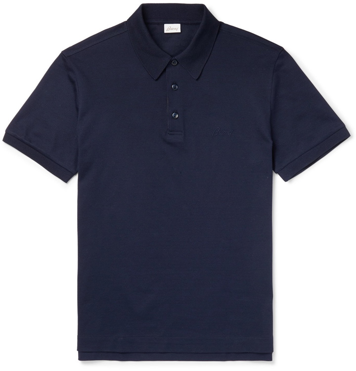 Photo: Brioni - Slim-Fit Cotton-Piqué Polo Shirt - Blue