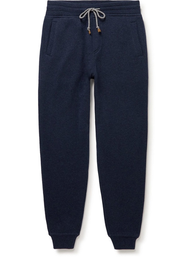 Photo: Brunello Cucinelli - Tapered Virgin Wool-Blend Track Pants - Blue