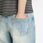 Pop Trading Company Men's Arch Pocket Loose Denim Jeans in Washed Denim