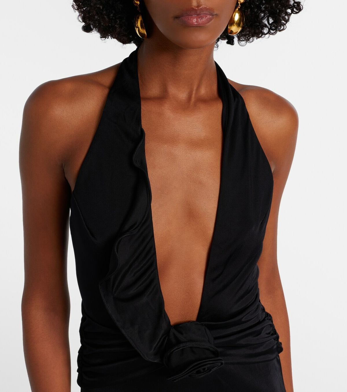 Adriana Degreas Floral-appliqué halterneck maxi dress