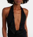 Adriana Degreas Floral-appliqué halterneck maxi dress