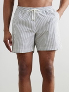 Sunspel - Straight-Leg Mid-Length Striped SEAQUAL®-Blend Seersucker Swim Shorts - Blue