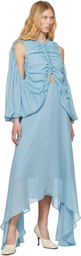 Rokh Blue Shirred Poncho Vest Midi Dress