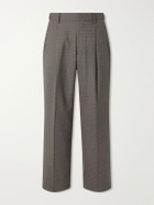 NN07 - Kay 10071 Straight-Leg Pleated Checked Basketweave Wool-Blend Trousers - Green
