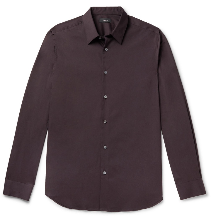 Photo: Theory - Sylvain Slim-Fit Cotton-Blend Poplin Shirt - Purple