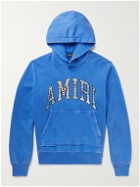 AMIRI - Logo-Appliquéd Distressed Supima Cotton-Jersey Hoodie - Blue