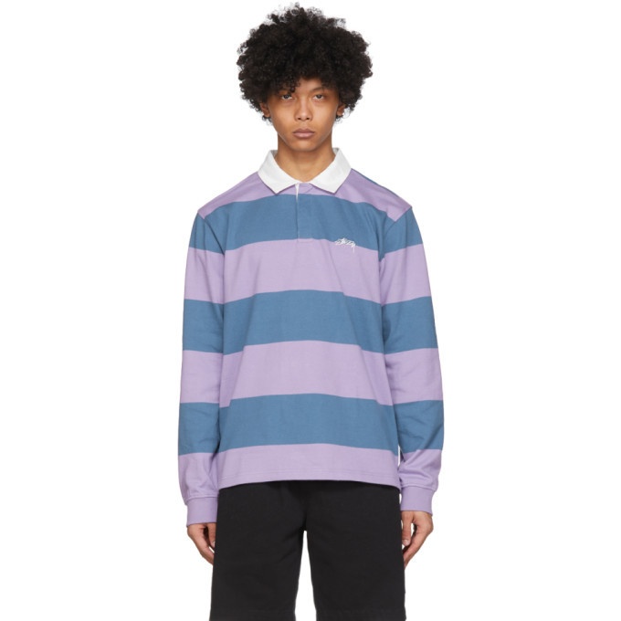 Photo: Stussy Blue and Purple Classic Stripe Rugby Polo
