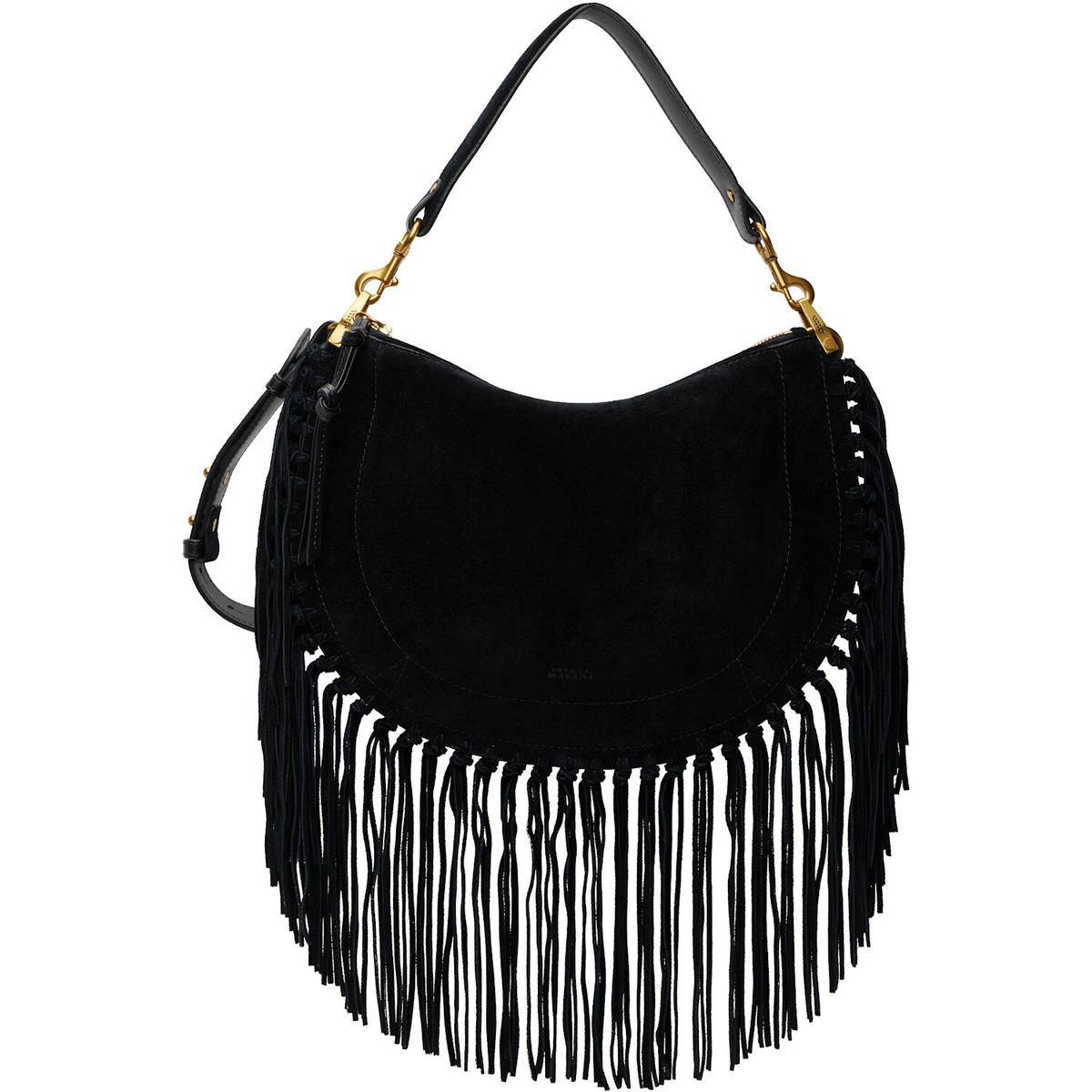Isabel Marant Black Oskan Soft Zip Fringes Bag