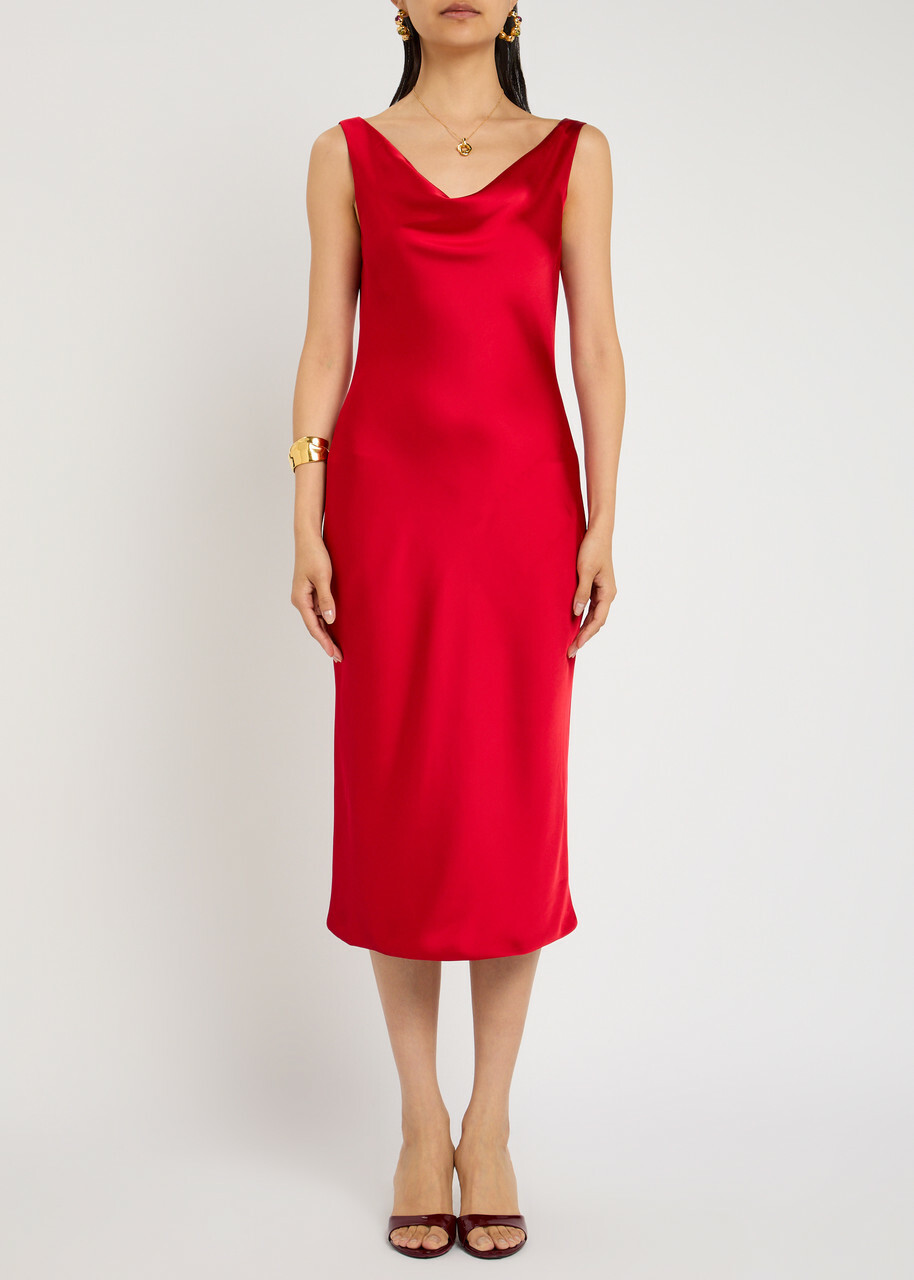 Norma Kamali Maria Cowl-neck Satin Midi Slip Dress Red