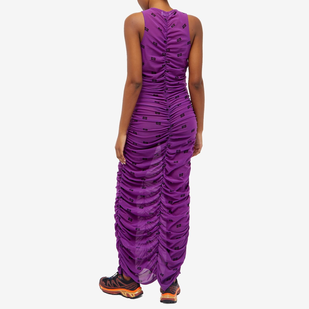 ganni printed mesh maxi dress GANNI floral-print Ruched Maxi Dress | Black