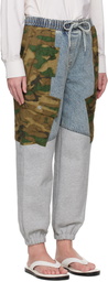 3.1 Phillip Lim Blue & Gray Patchwork Camo Jogger Denim Cargo Pants