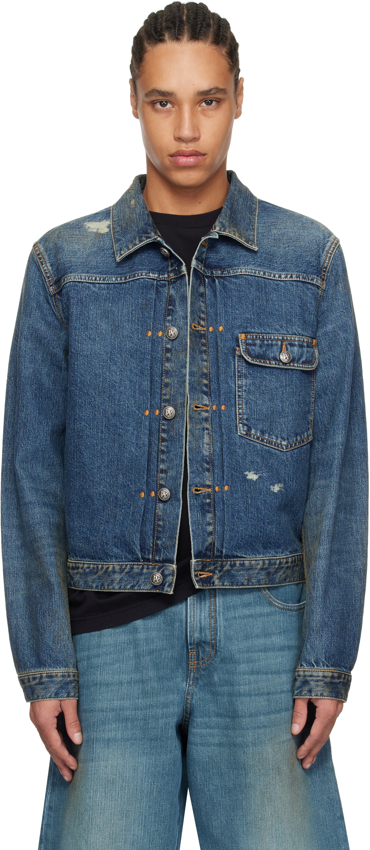 Palm Angels Blue Curved Logo Denim Jacket
