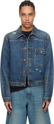 Palm Angels Blue Curved Logo Denim Jacket