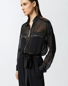 Pinko Cargo Jumpsuit In Georgette And Shiny Satin Limo Black