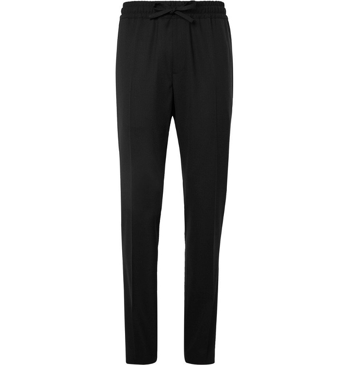Photo: Versace - Black Slim-Fit Virgin Wool Drawstring Suit Trousers - Black