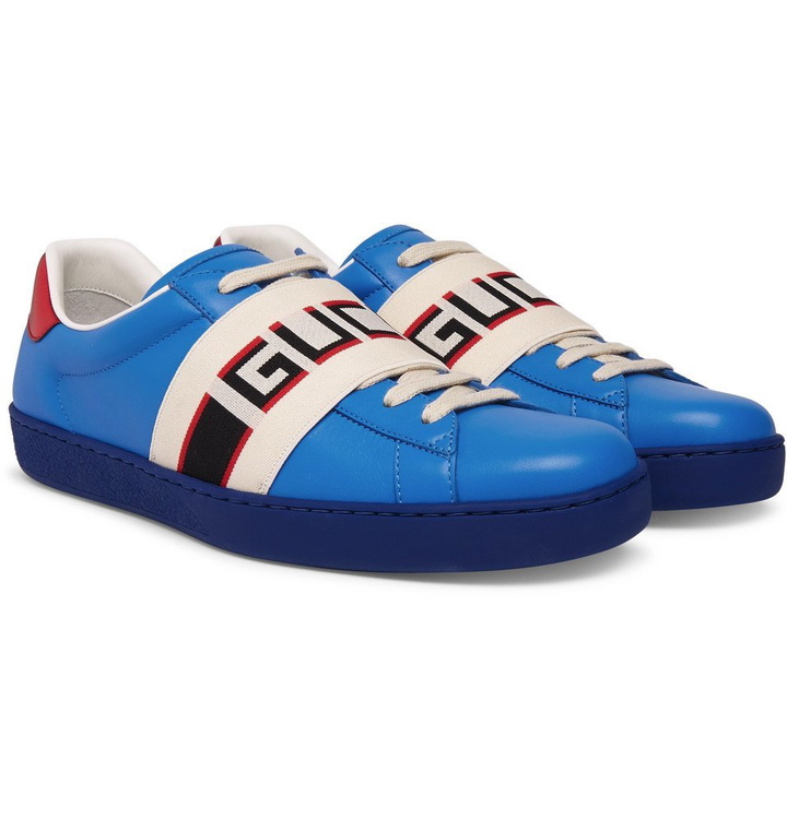 Photo: Gucci - Logo-Print Leather Sneakers - Men - Blue