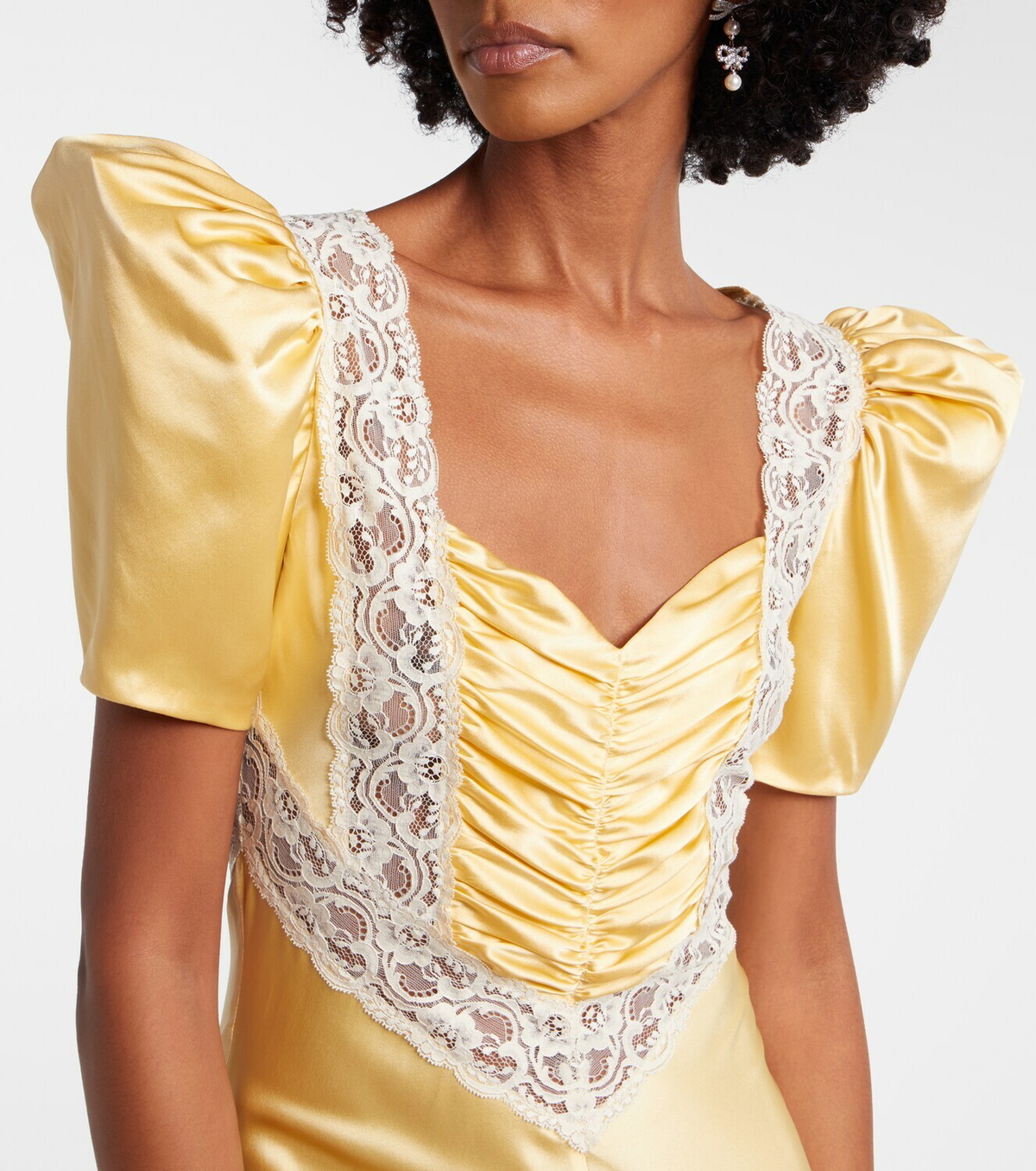 Rodarte Lace-trimmed ruched silk satin maxi dress