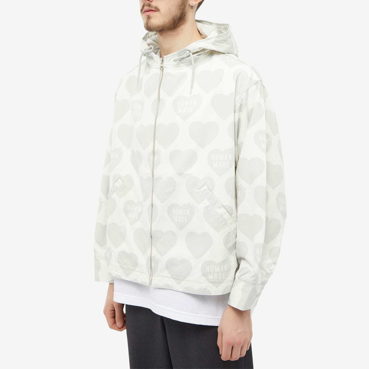 Human Made Men's Heart Zip-Up Parka Jacket in White Human Made
