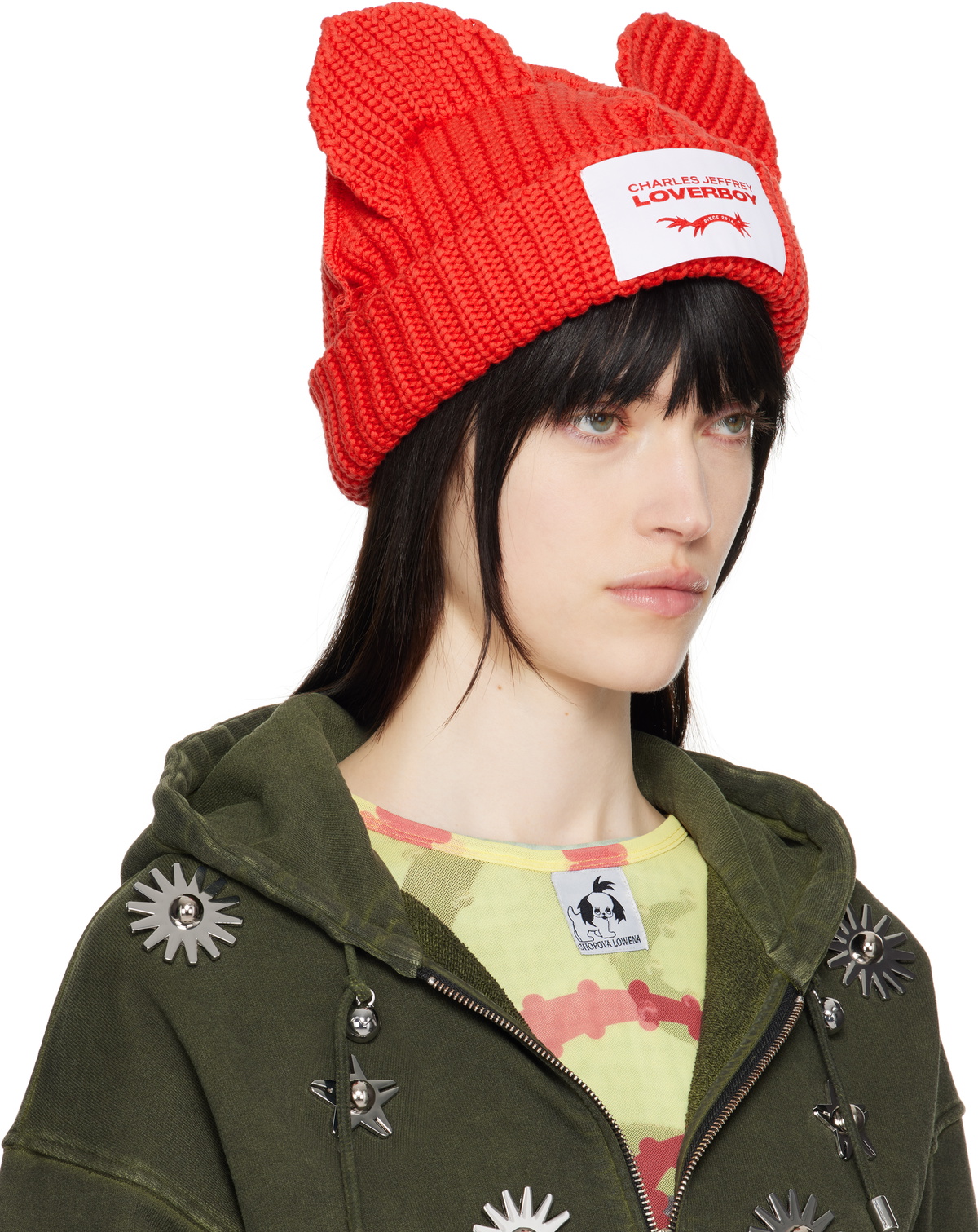 Charles Jeffrey LOVERBOY Red Chunky Ears Beanie Charles