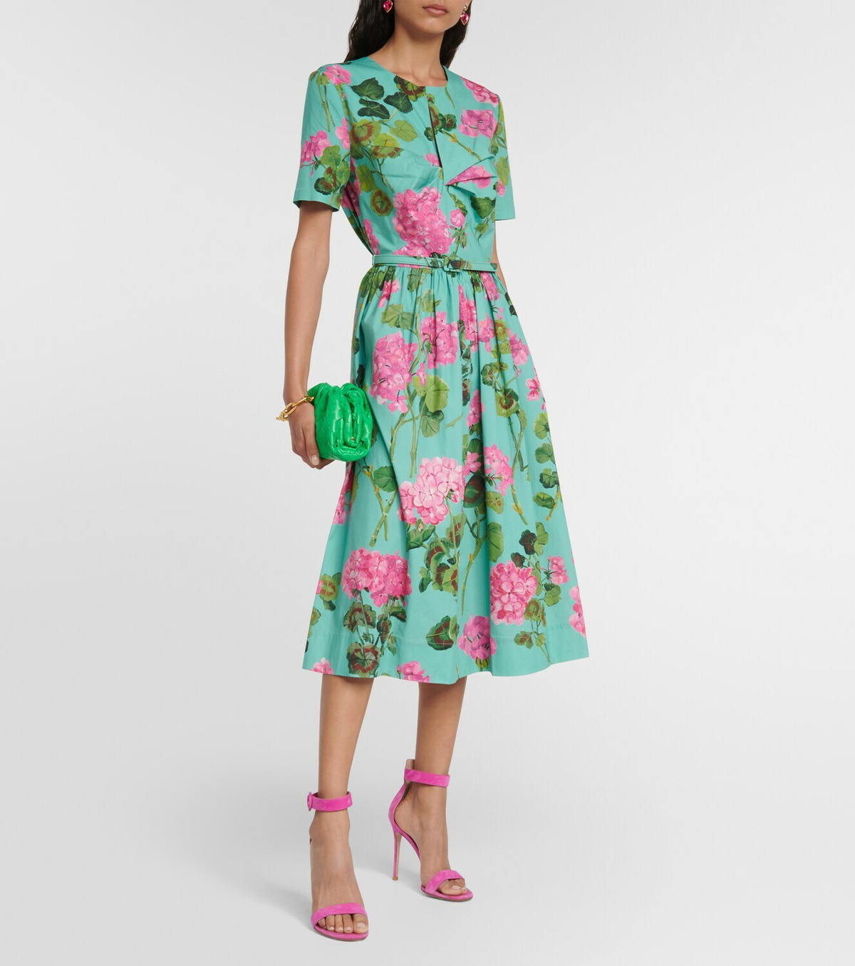 Oscar de la Renta Twist front cotton poplin midi dress