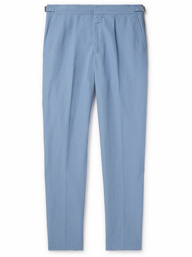 Photo: Orlebar Brown - Carsyn Tapered Pleated Linen and Cotton-Blend Trousers - Blue