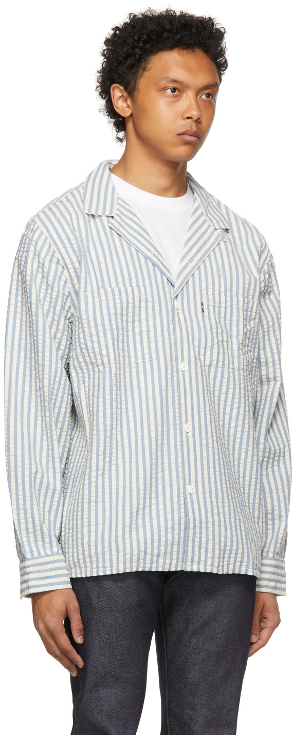 Levi's Made & Crafted Blue & White Stripe Camp Shirt Levis Made