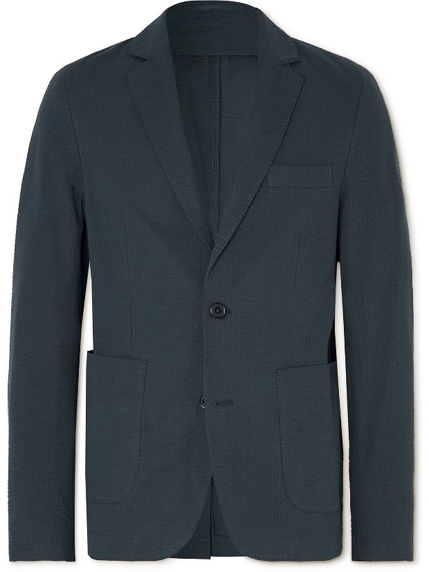 Photo: Officine Générale - Unstructured Cotton-Seersucker Suit Jacket - Blue