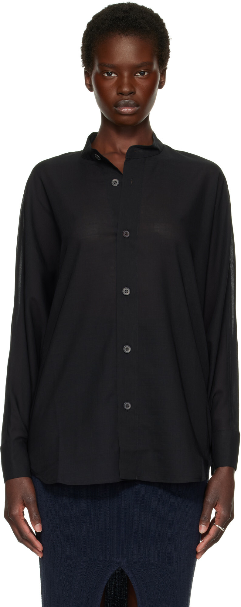 ISSEY MIYAKE Black Sheer Wool Shirt