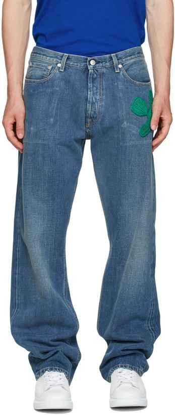 Photo: Alexander McQueen Blue Crochet Badge Turned-Up Jeans