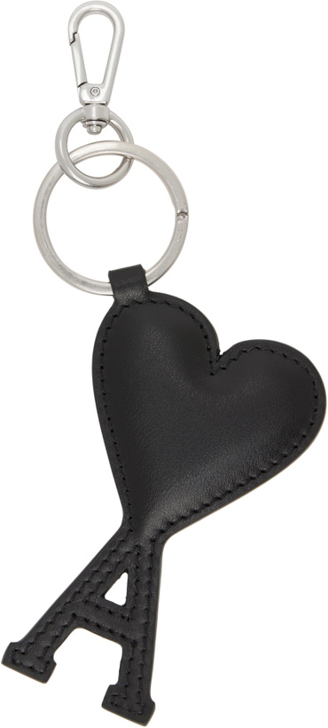 Photo: AMI Paris Silver & Black Leather Ami de Coeur Keychain