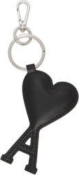 AMI Paris Silver & Black Leather Ami de Coeur Keychain