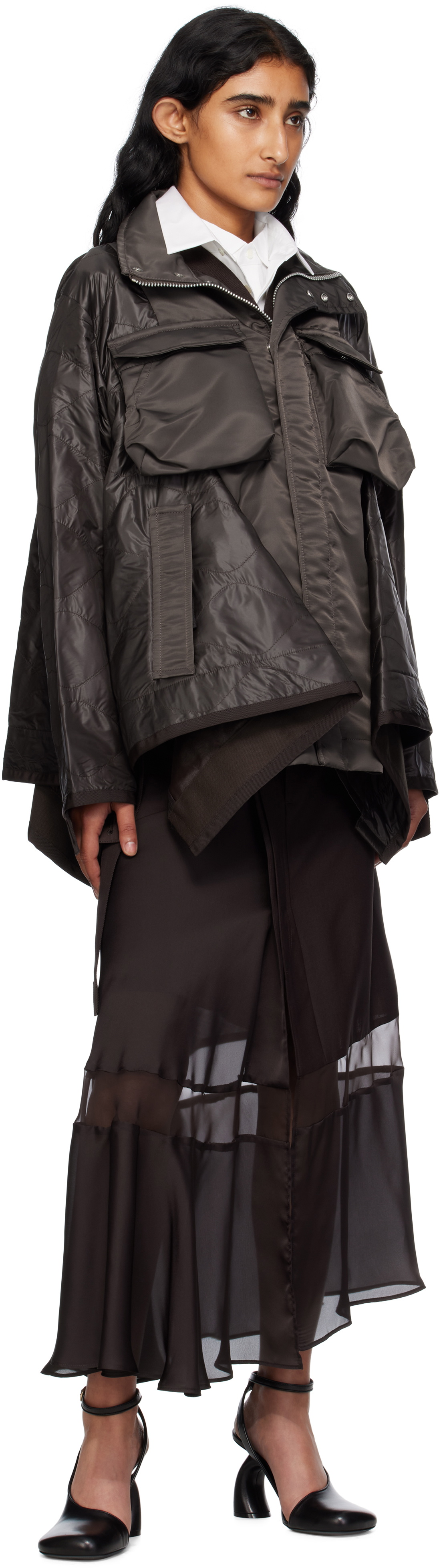 sacai Brown Nylon Twill Mix Coat Sacai