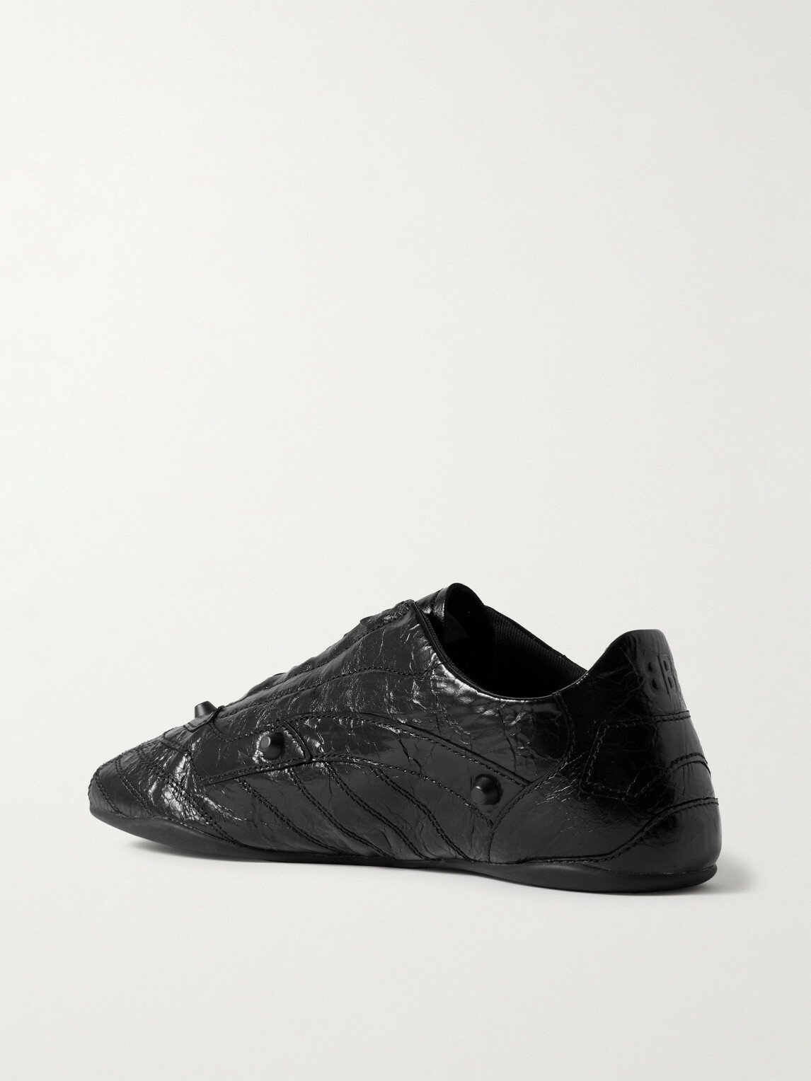 Balenciaga - City Studded Cracked Leather Sneakers - Black