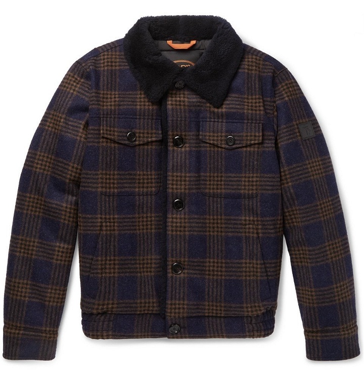 Photo: Tod's - Shearling-Lined Checked Wool Bomber Jacket - Navy