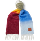 Loewe - Logo-Appliquéd Colour-Block Fringed Mohair-Blend Scarf - Blue