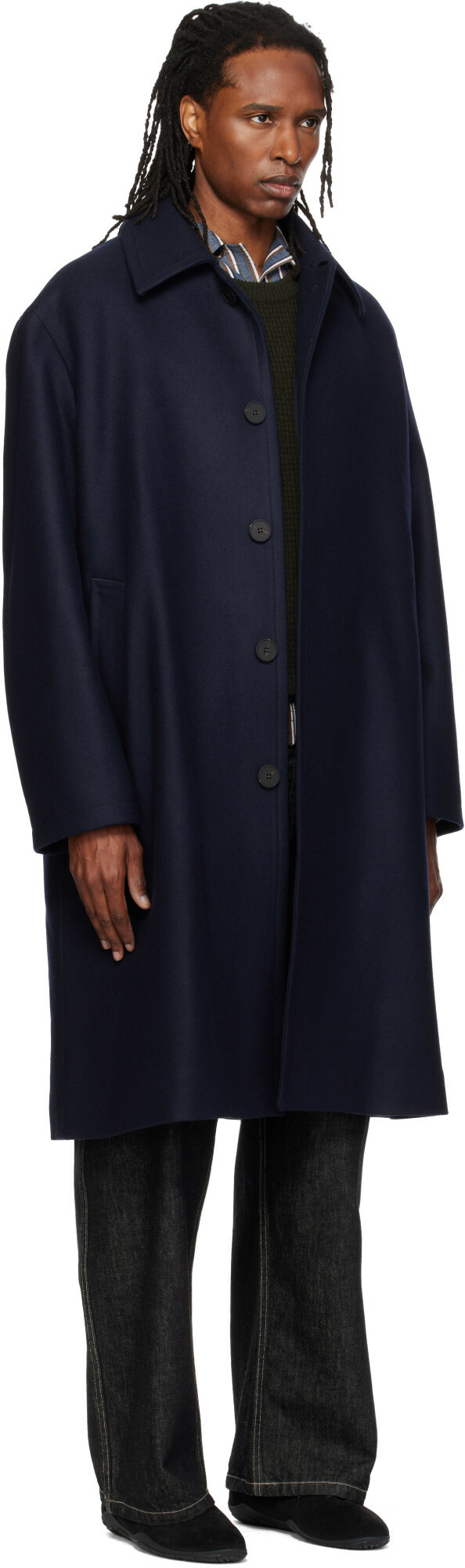 Studio Nicholson Navy Wool Overcoat