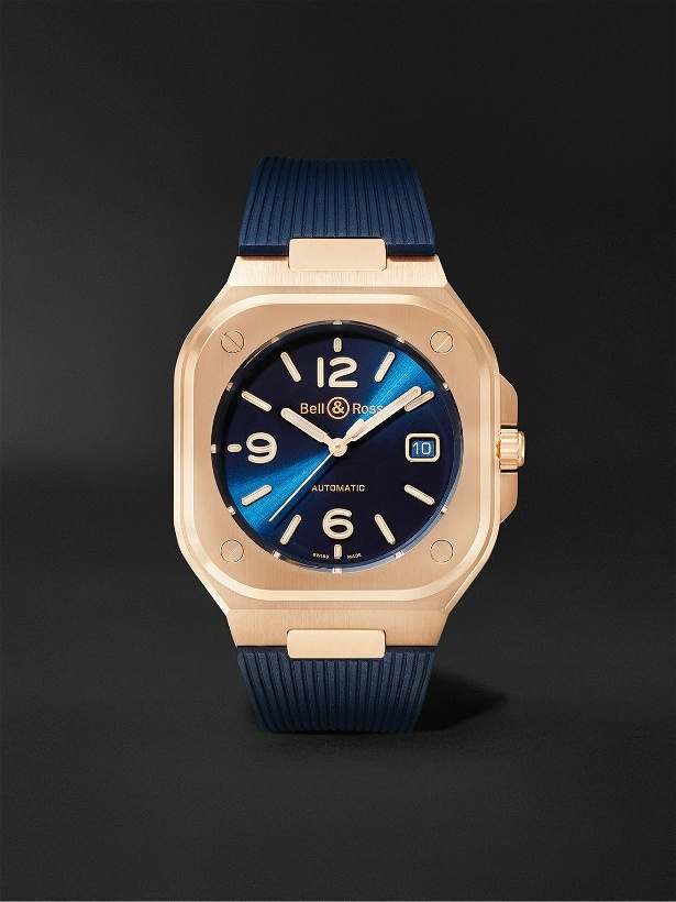 Photo: Bell & Ross - BR 05 Blue Gold Automatic 40mm 18-Karat Rose Gold and Rubber Watch, Ref. No. BR05A-BLU-PG/SRB