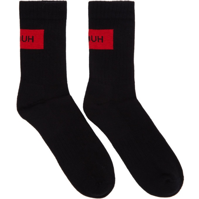 Photo: Hugo Two-Pack Black and Red Reverse Logo Socks