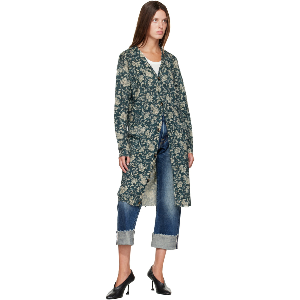 R13 Navy Printed Long Cardigan