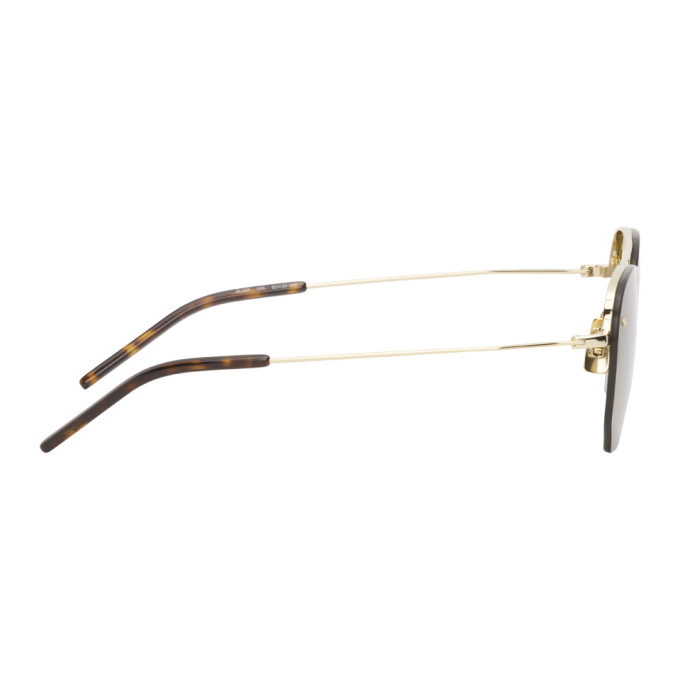 Saint Laurent Gold/Green Rimless Shield Unisex Sunglasses at FORZIERI