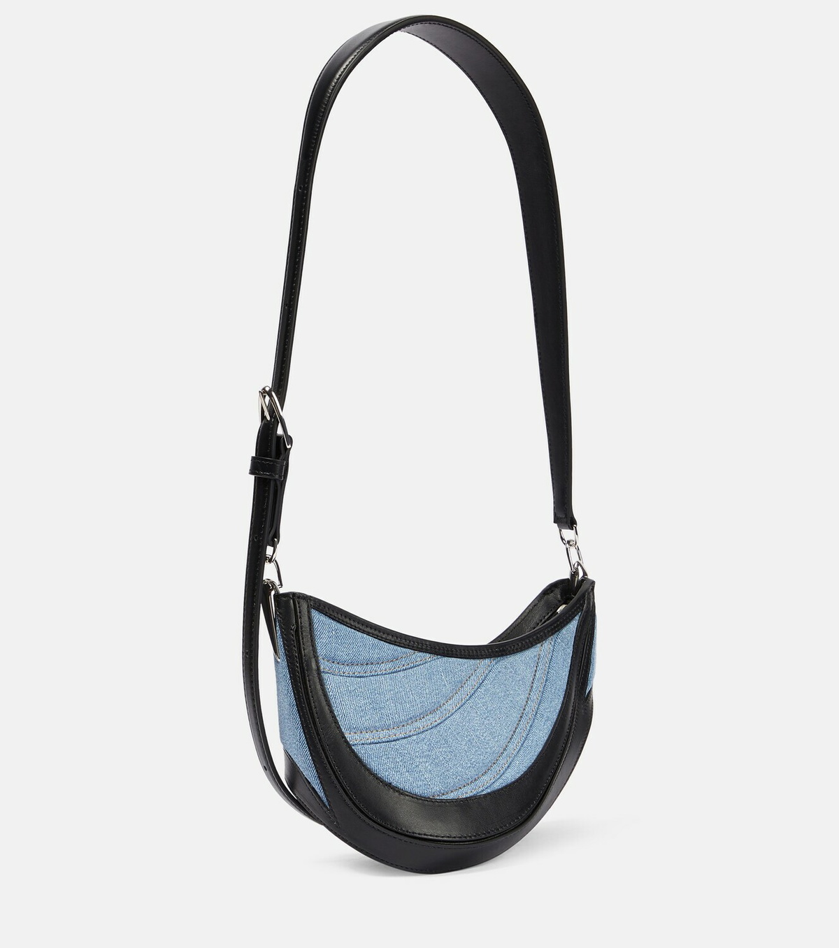 Mugler - Leather and denim shoulder bag