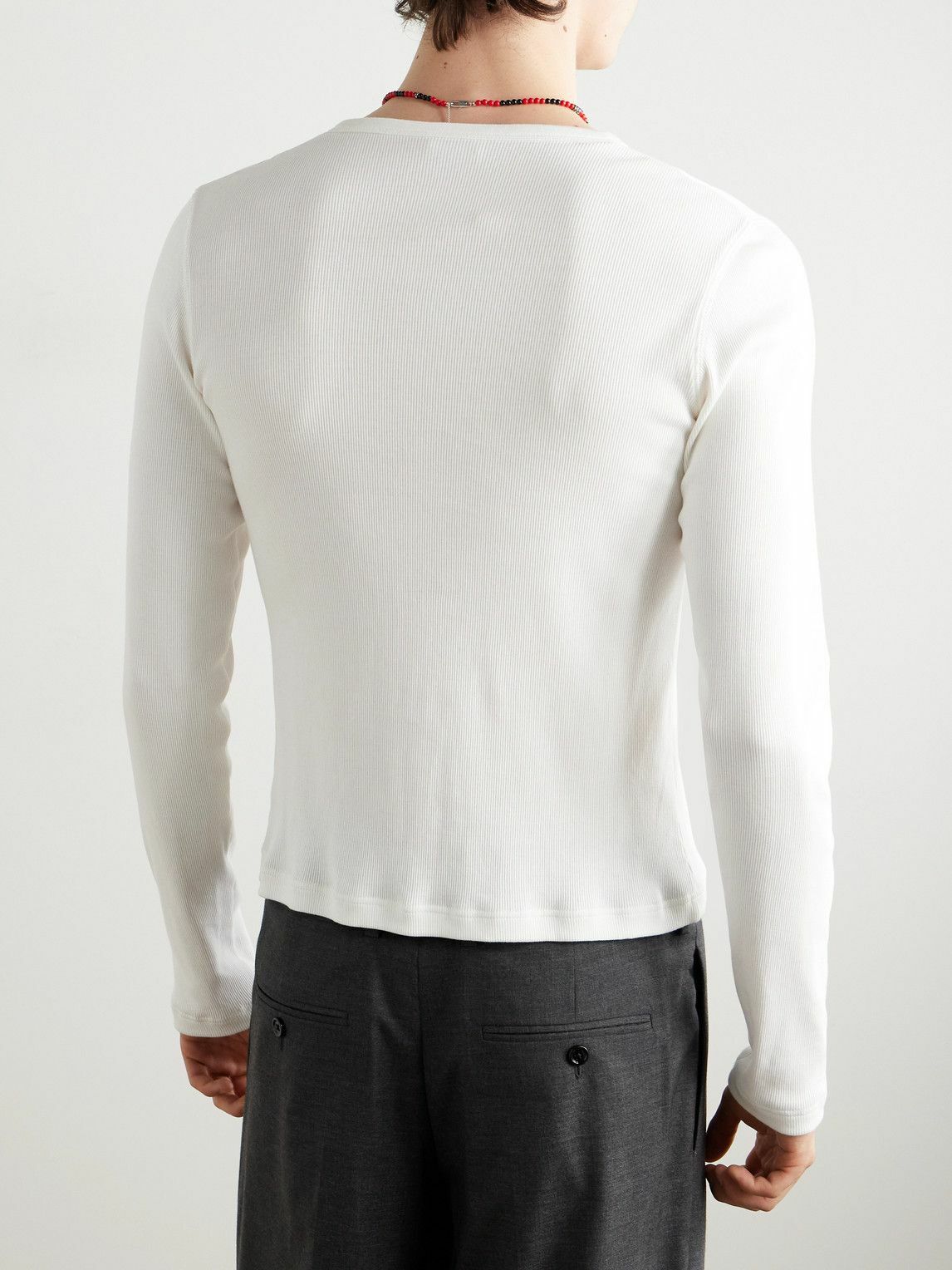 CELINE - Logo-Embroidered Ribbed Cotton-Jersey Henley T-Shirt