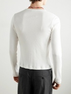 CELINE - Logo-Embroidered Ribbed Cotton-Jersey Henley T-Shirt - Neutrals